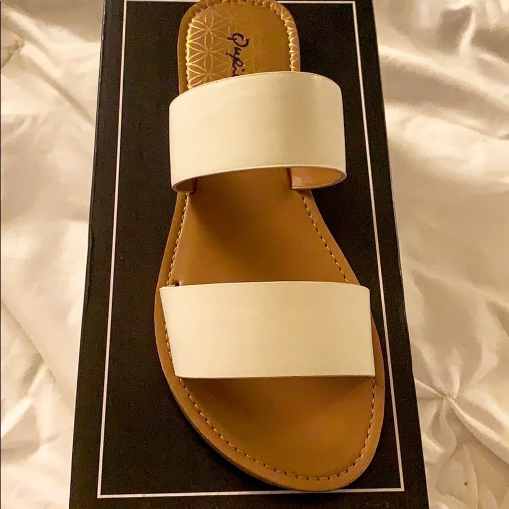 White slide sandals